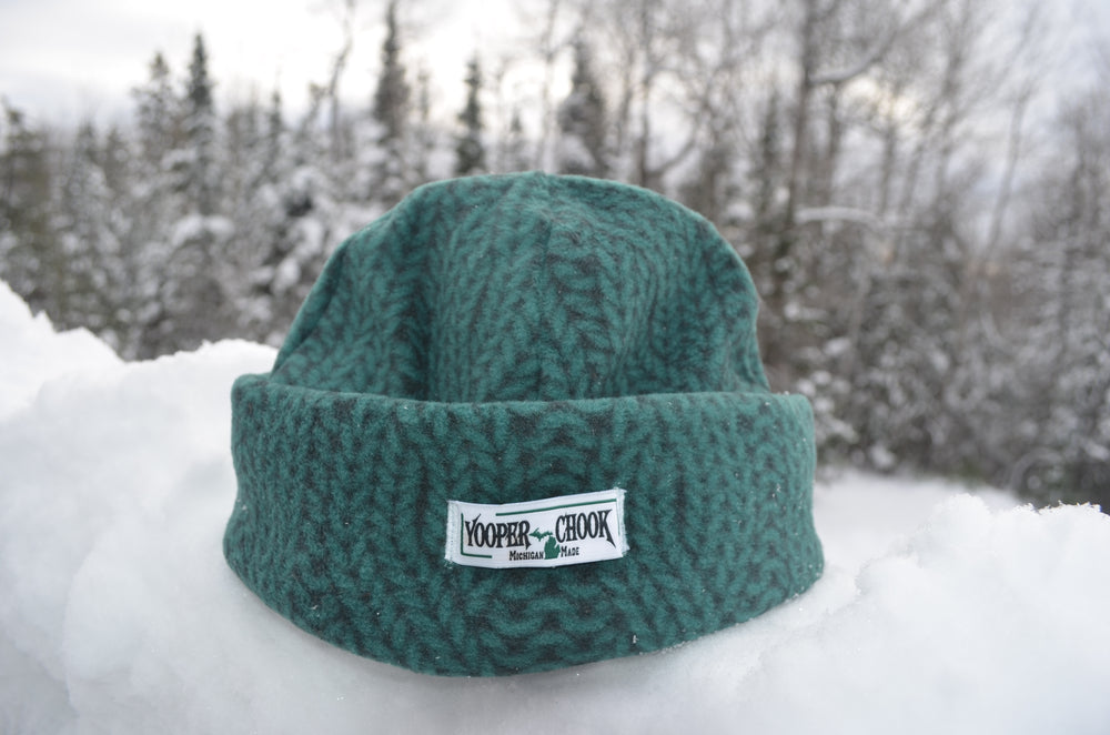 Stay Cozy in Style with Our Green Cable Yooper Chook- Made in the USA